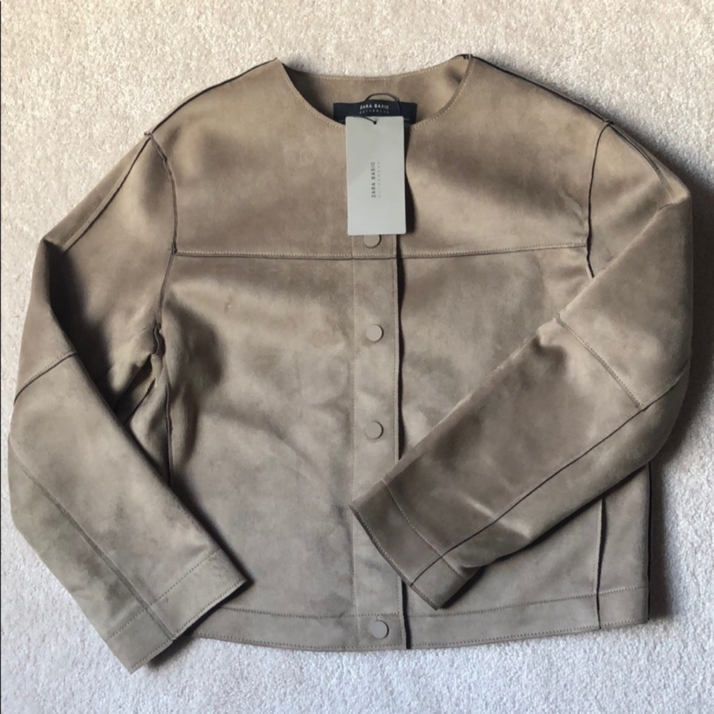 NWT Zara Cropped Suede Jacket Beige